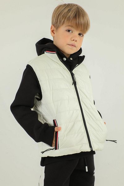 Black One Stand Collar Zipper Detailed Boy's Vest