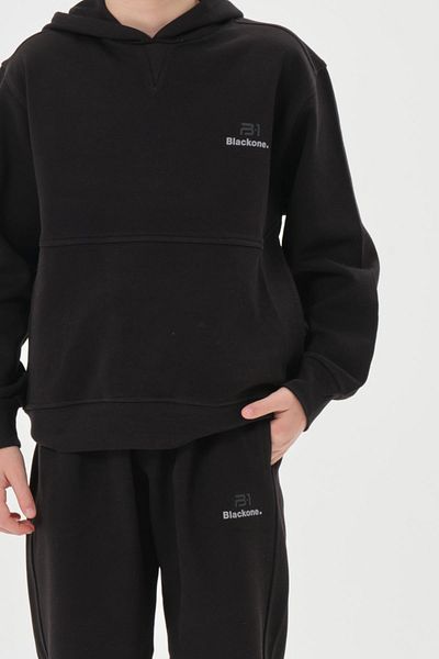 Black One Σετ φόρμας για αγόρια με κουκούλα με διπλές τσέπες και λεπτομέρεια από κέντημα