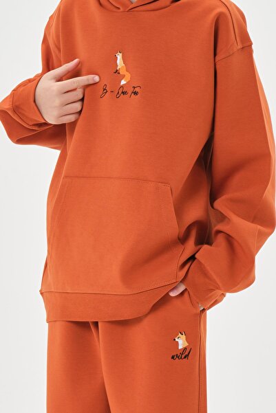 Black One Hooded Embroidery Detailed Boy's Tracksuit Set