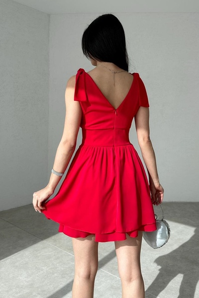 vuvutasarım Red Atlas Fabric V Low-cut Skirt Layered and Shoulder Tie Design Mini Dress 160