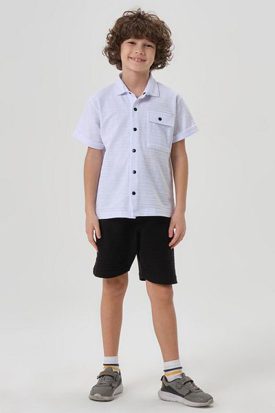 Black One 100% βαμβακερό οικολογικό ύφασμα με τσέπες πουκάμισο σορτς για αγόρια καλοκαιρινό μπλουζάκι