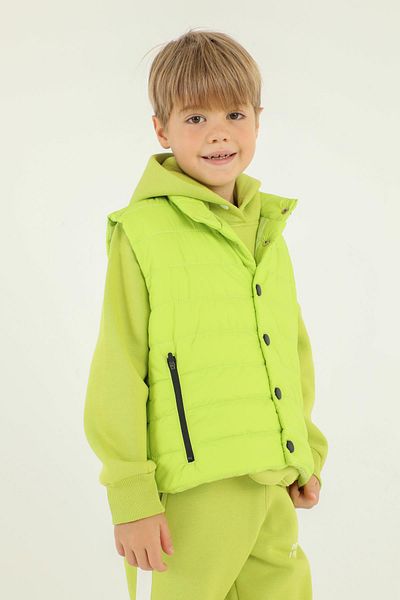 Black One Stand Collar Button Detailed Double Pocket Boy's Inflatable Vest