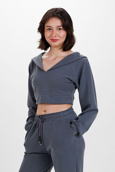 Ecrou Γυναικείο Anthracite Hooded Crop Ultra Soft Sweat
