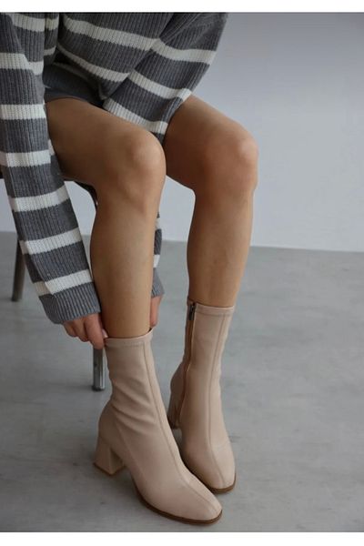 wolk shoes Pensa Short Heeled Stretch Boots - BEIGE