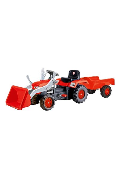 Dolu 8152 Römorklu Kepçeli Traktör Pedallı Kırmızı Römorklu Kepçe