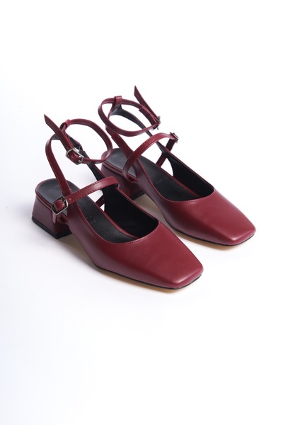 SEREL35SHOES Kadın Topuklu Ayakkabı Arkası Açık Kare Burunlu Yeni Seri Toka Baretli Kısa Blok Topuk 3 Cm
