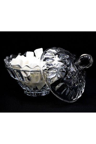 EbruliHomeArt Glass Sugar Bowl with Lid 290 ML