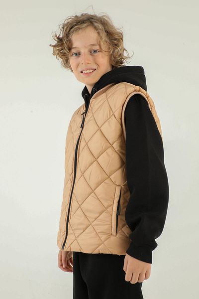 Black One Diamond Patterned Boy's Vest with Double Pockets