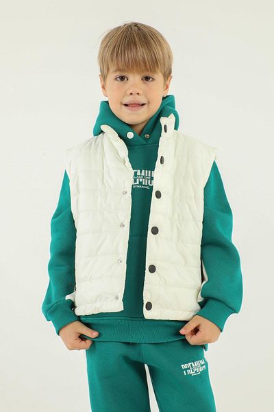 Black One Stand Collar Button Detailed Double Pocket Boy's Inflatable Vest