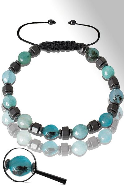 Tesbih Atölyesi Certified Silver Hematite Blue Agate Stone Bracelet - Adjustable
