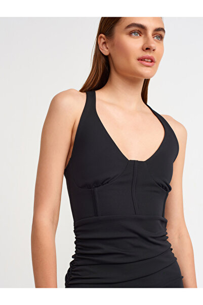 Dilvin 90322 Φόρεμα με λαιμόκοψη καπίστρι-μαύρο