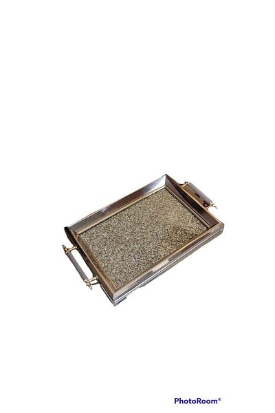 Kosova 715 Luxury Rectangular Tray 40*33 Cm Silver Gold-Gold Stone