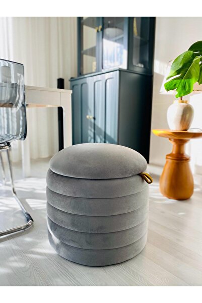 WEBPANYA Geniş Oturum Alanlı Handmade Silinebilir Kumaş Sandıklı Silindir Dekoratif Puf Orta Sehpa