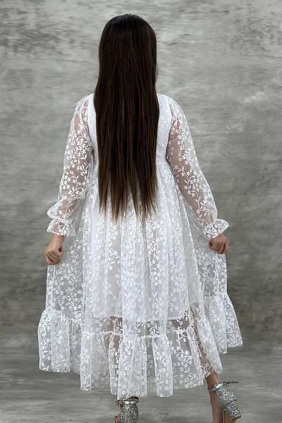 Riccotarz Girl's Buttoned Lace Embroidered White Dress