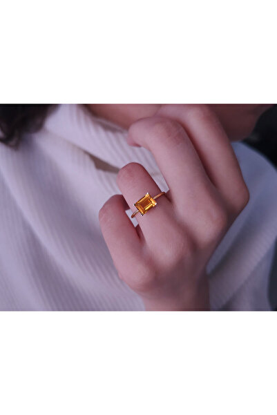 Sirius Pırlanta Oktagon Kesim Sitrin Taşlı Tektaş Yüzük