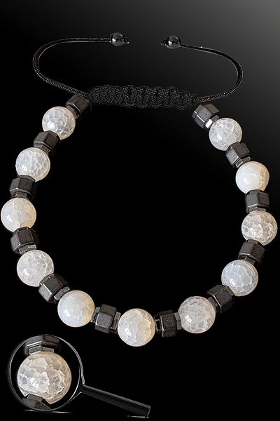 Tesbih Atölyesi Certified Silver Hematite 8 Mm Natural White Agate Stone Bracelet