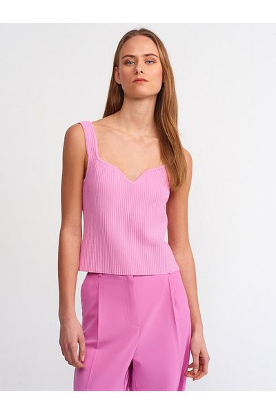Dilvin 10384 Square Neck Front Low-cut Knitwear Athlete-Pink