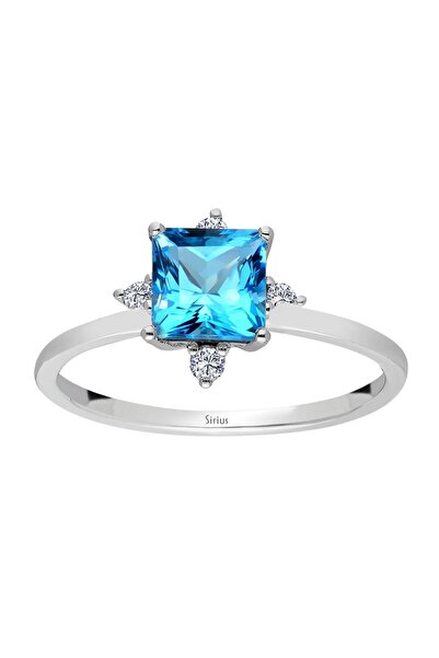 Sirius Pırlanta Pırlanta Ve Prenses Kesim Mavi Topaz Freyja Yüzük