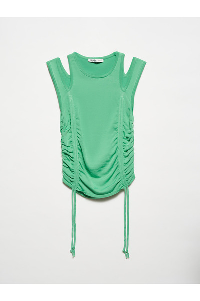 Dilvin 10366 Rundhalsausschnitt, Schulterpartie, Mitte, Drop Front, geraffte ...