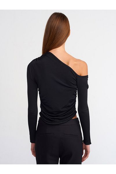 Dilvin 10369 Right Off-the-Shoulder Shirred Sweater-black