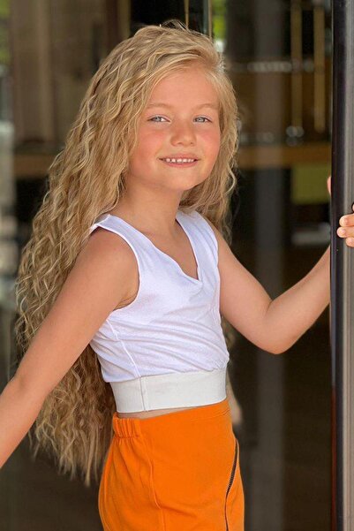 Riccotarz Girl's V-Neck Viscose Bodysuit and Zippered Orange Skirt Set