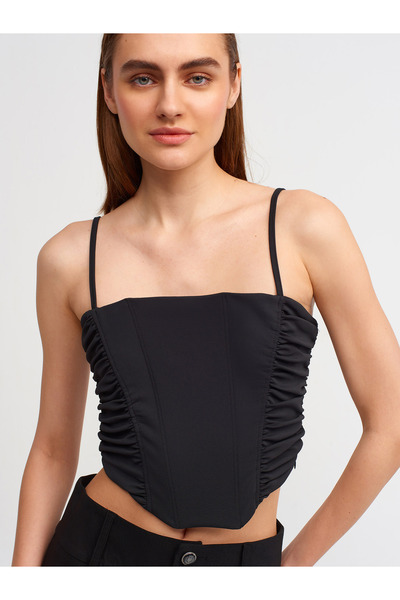 Dilvin 20129 Drawstring Detailed Strap Crop Top-black