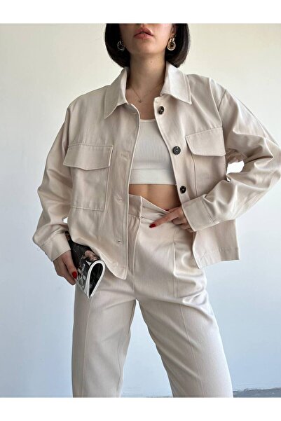 Laluvia Kő színű 100% pamut ing sárgarépa nadrág Gabardine szett