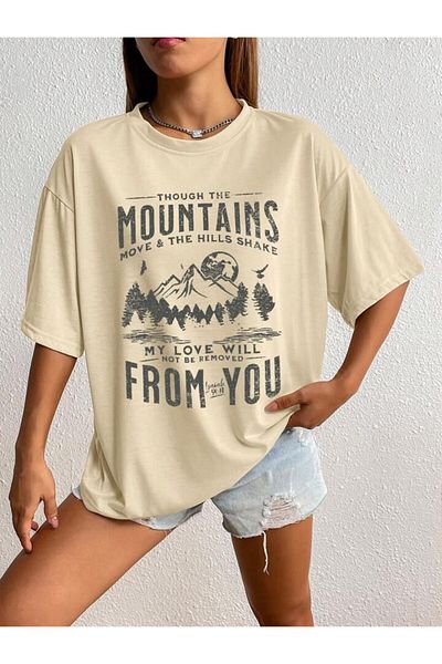 AFROGİYİM Unisex The Mountains From You Ψηφιακό εμπριμέ μπλουζάκι Oversize