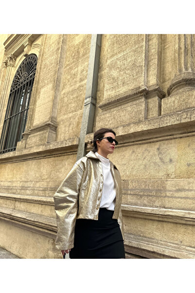 Pastelist. Origami kesim kraş parlak deri ceket (Limited edition)