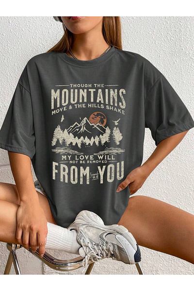 AFROGİYİM Unisex The Mountains From You Ψηφιακό εμπριμέ μπλουζάκι Oversize