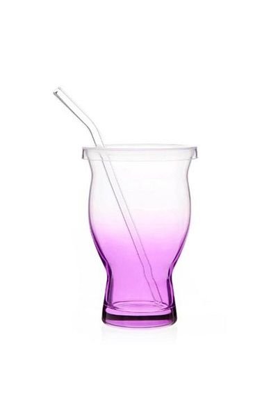 EbruliHomeArt Glass Glass with Straw 480 Cc Purple