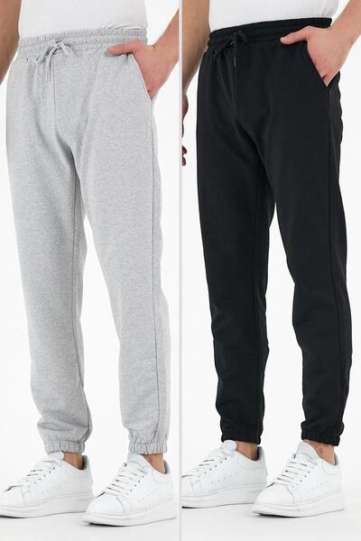 COMEOR Black-gray 2-Piece Men's Sweatpants with Labeled Back and Side Pockets Regular Fit Rubber Leg