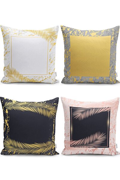 Nish & Royal Gold Detailed Marble Patterned Modern Pillow and Cushion Cover S...