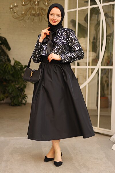 Gizce Taffeta Black Skirt