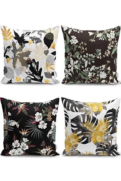 Nish & Royal Gold Detailed Leaf Patterned Modern Pillow and Cushion Cover Set...