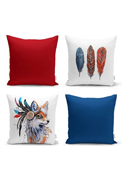 Nish & Royal Modern Colorful Feather Motif Decorative 4-Piece Throw Pillow Pi...