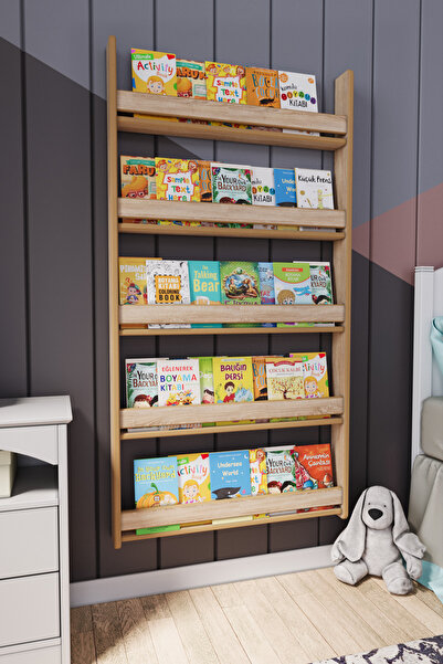 zeo wood design Montessori 5 Raflı Mdf Çocuk Kitaplığı 154*80 cm Sonoma Meşe