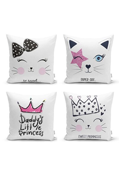 Nish & Royal Decorative 4-Piece Children's Pillow Case with Cute Kitten Patte...