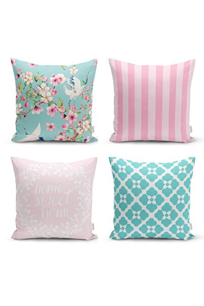 Nish & Royal Pink and Mint Green Concept Decorative 4-Piece Pillow Cushion Cover