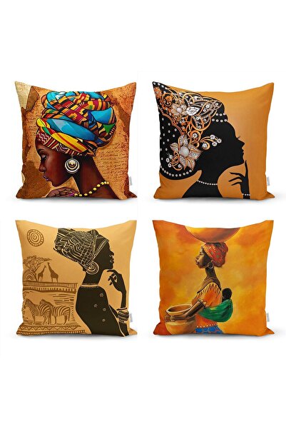 Nish & Royal African Themed Modern Decorative 4-Piece Pillow Cushion Cover