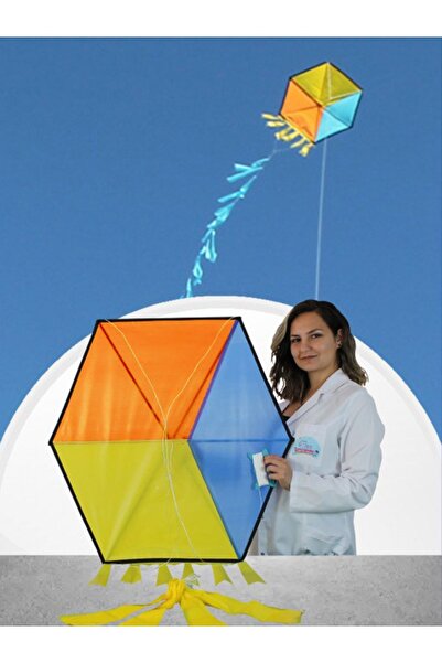 GÜLEN UÇURTMA Kumaş Çerçeveli Altıgen Uçurtma - Küp Desen