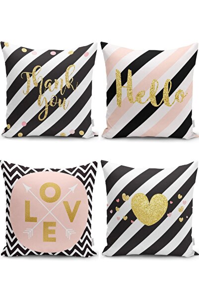 Nish & Royal Modern Pillow and Pillow Cover Set with Gold Detail on White Bac...