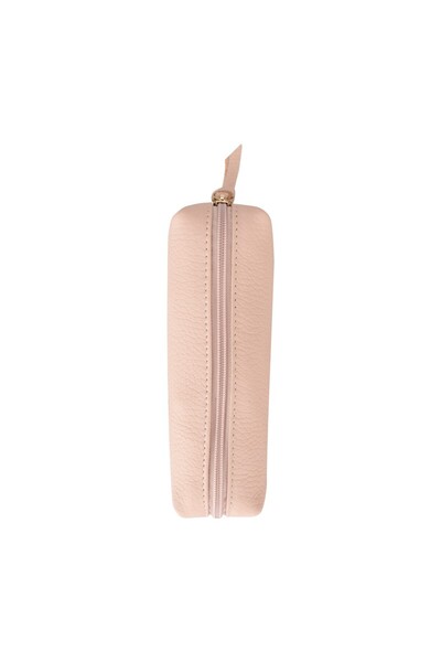 PLM Real Leather Pencil Case, Handmade Zippered Case, Powder Pink