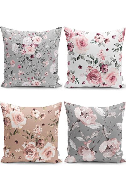 Nish & Royal Modern Pillow and Cushion Cover Set with Floral Pattern on Color...