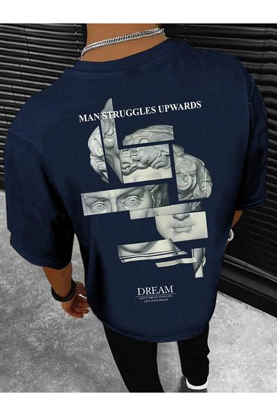 AFROGİYİM Μπλουζάκι Unisex Dream Man Sculpture Μπροστινό Πίσω Τυπωμένο Oversize T-shirt