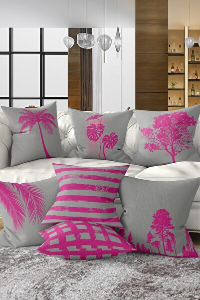 Nish & Royal Set de huse de pernă roz cu două fețe, cu design special, din 7 ...