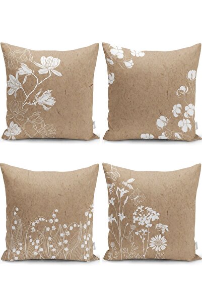 Nish & Royal Modern Pillow and Cushion Cover Set with White Floral Pattern on...