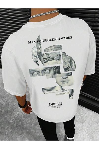AFROGİYİM Μπλουζάκι Unisex Dream Man Sculpture Μπροστινό Πίσω Τυπωμένο Oversize T-shirt