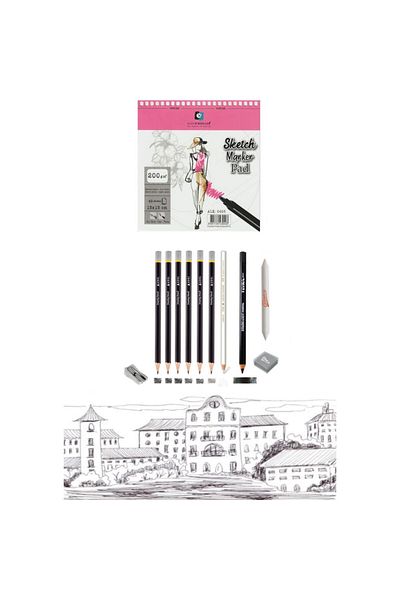 GLANCE Alex Schoeller Drawing 15*15 Cm 40yp 200gr Adel Graduated Pencil 14 Piece Sketch Drawing Set