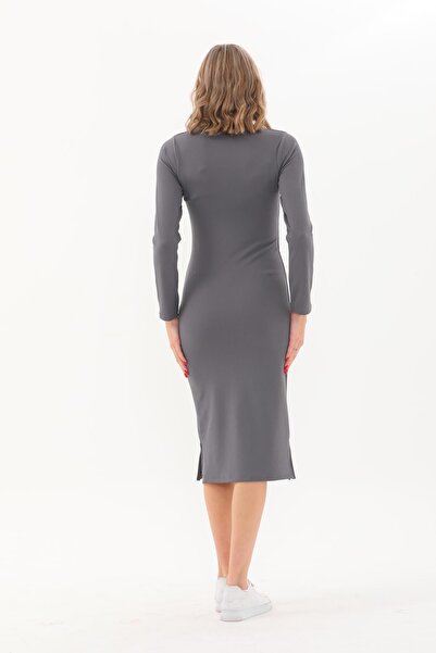 WestBound Rochie de vară midi casual cu mânecă lungă, cu șnur, antracit